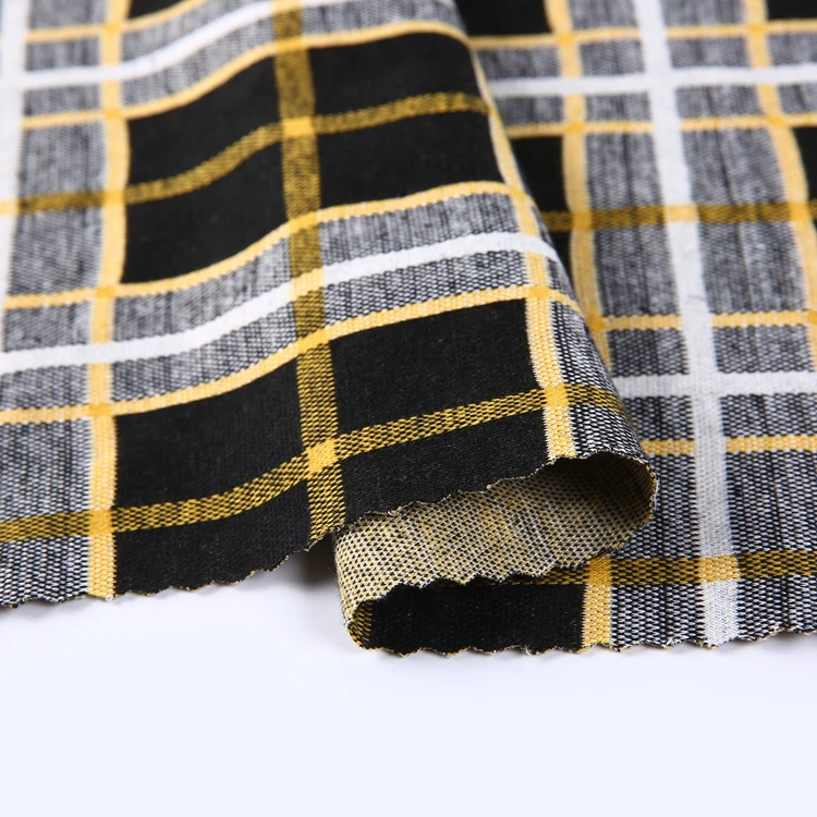 Fashion High Quality TR Polyester Rayon Spandex Knit Yarn Dyed Check Fabric For Fashion Garment