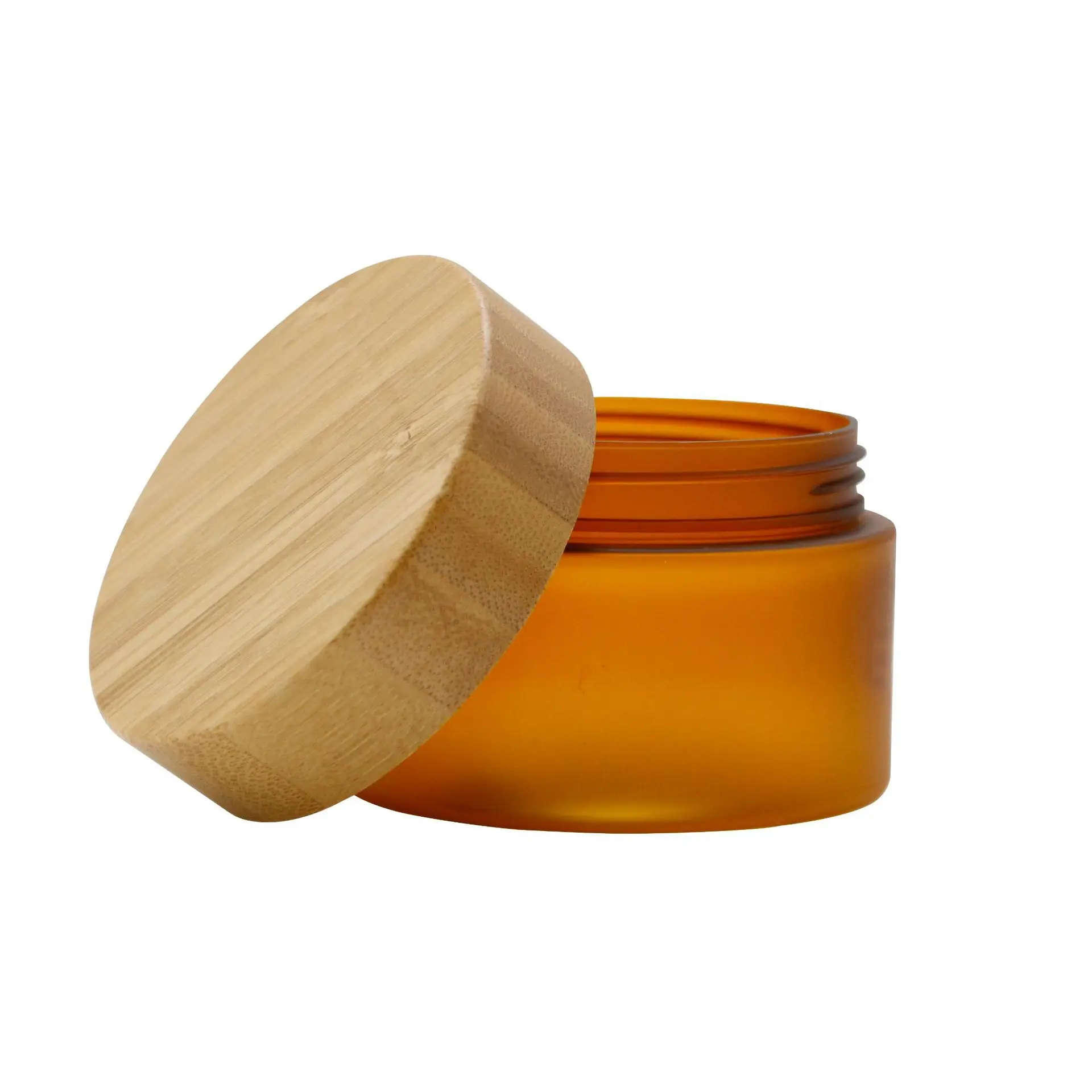 50ml 150ml 250ml 500ml Natural Made Bamboo Lid Clear Frost Amber Color PET Cream Body Scrub Butter Jar Packaging Wholesale