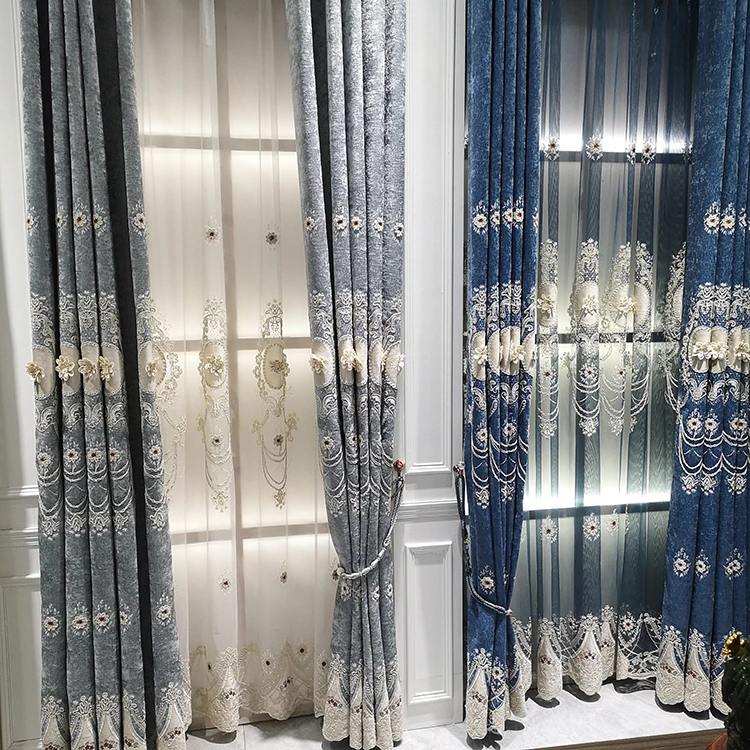 wholesale modern luxurious embroidery blackout fabric window curtains for the living room