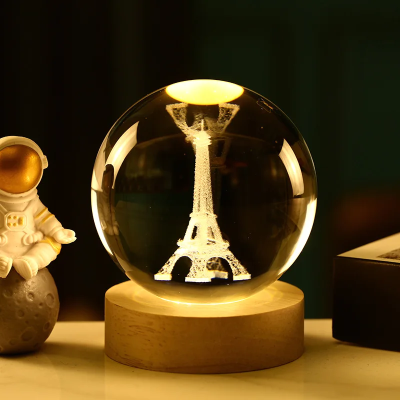 3D Art Crystal Ball Night Light Светящийся USB 5V 12V Светодиодный ночник Украшение рабочего стола