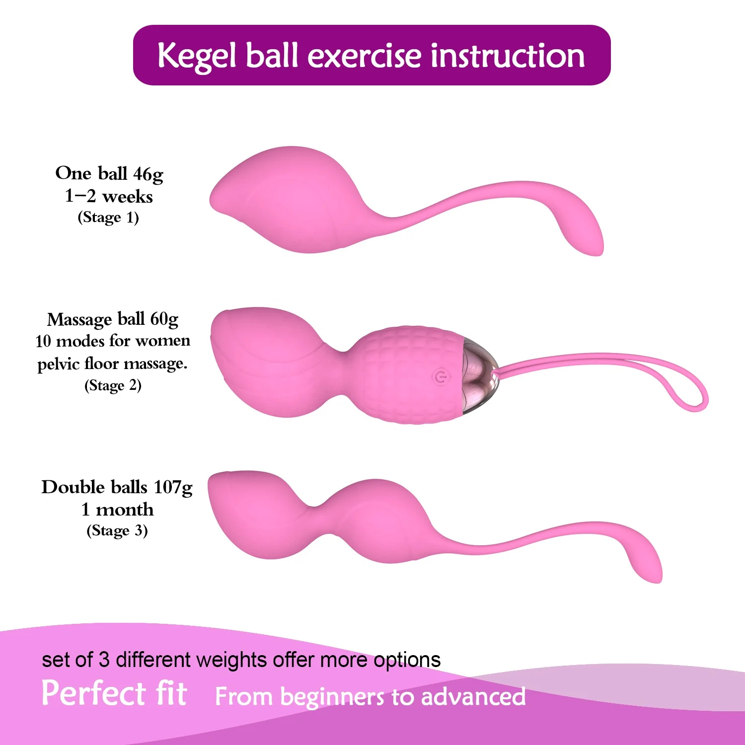 
Yetrun Amazon Hot sell 2 in 1 Love Eggs Beginners And Tightening Vibrator Egg women toys Ben Wa Balls Sets 