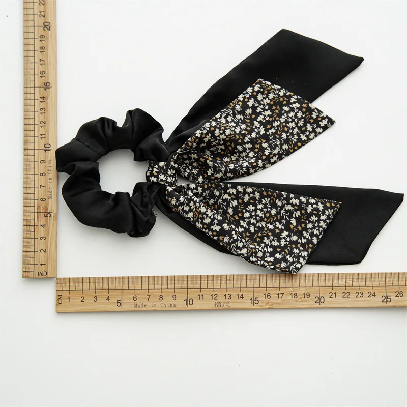Fashion Elastic Floral Hair Bands Girls Bow Scrunchies Korean Flower ponytail Double-deck Scarf Hair Ties Hair Accessories