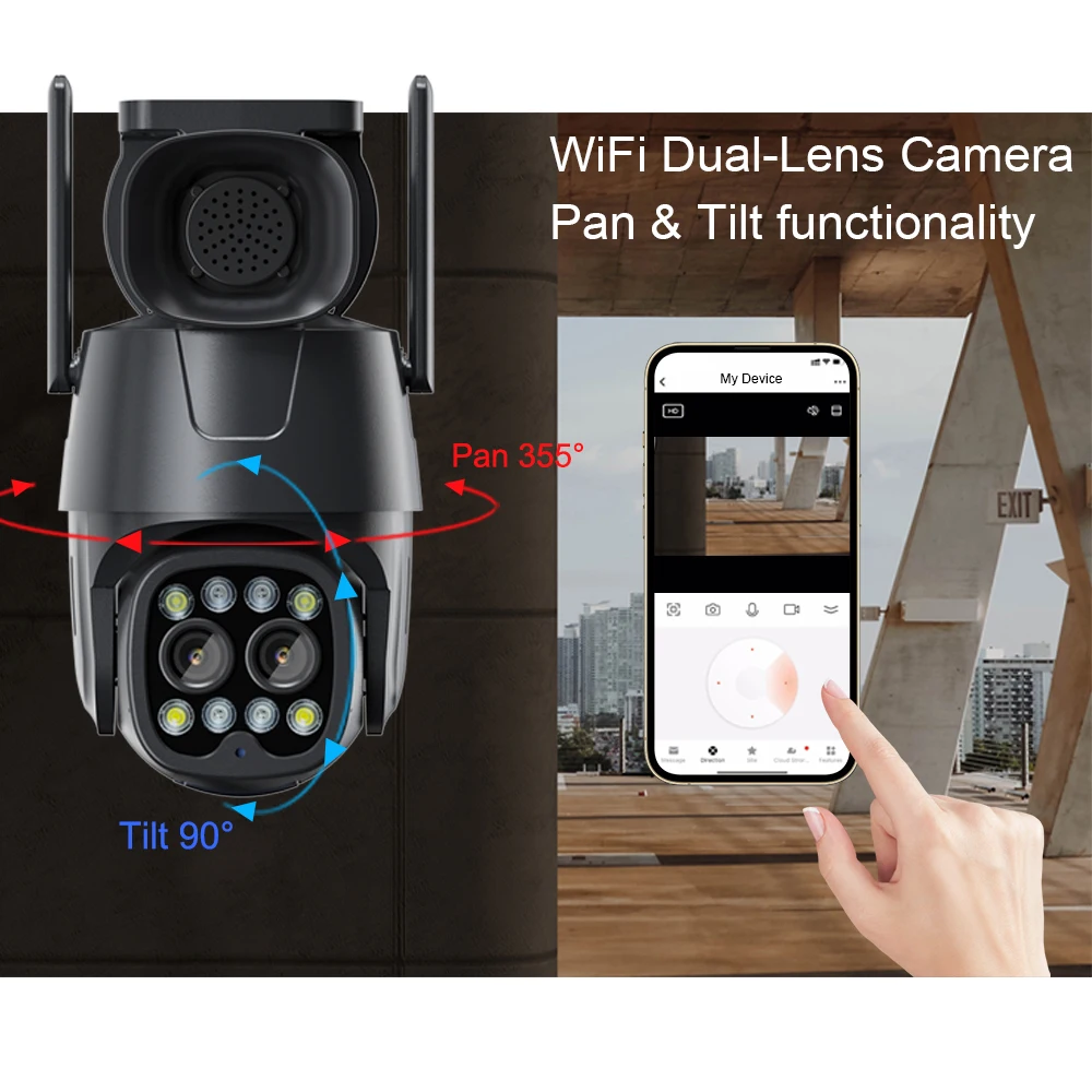 CamhiPro 4K 8MP полноцветная камера ночного видения с автоматическим отслеживанием Wi-Fi видеонаблюдения беспроводная уличная двумя объективами PTZ