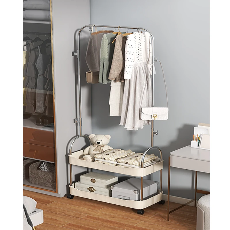 Multifunctional PET Clothes Hanger Rack Standing Mobile Coat Rack Storage Shelf