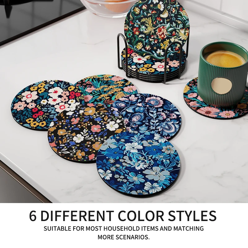 Pack of 6 Flower Custom table coasters placemat non slip anti slip absorbent diatom mud Diatomite diatomaceous earth place mat