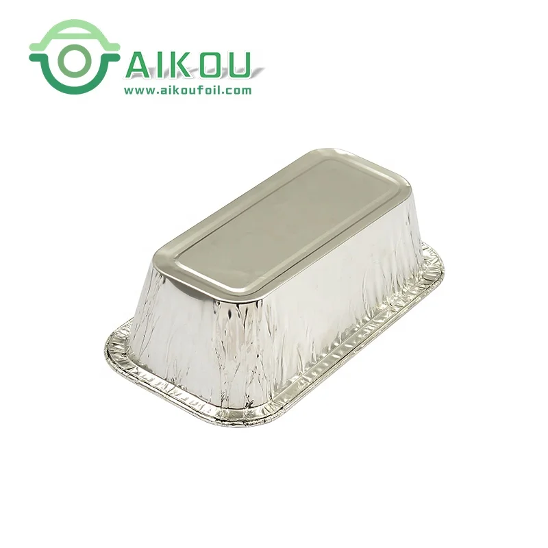 Silver 450ml rectangle disposable lunchbox microwave oven safe aluminum foil container barbecue sizes foil loaf pan with lid