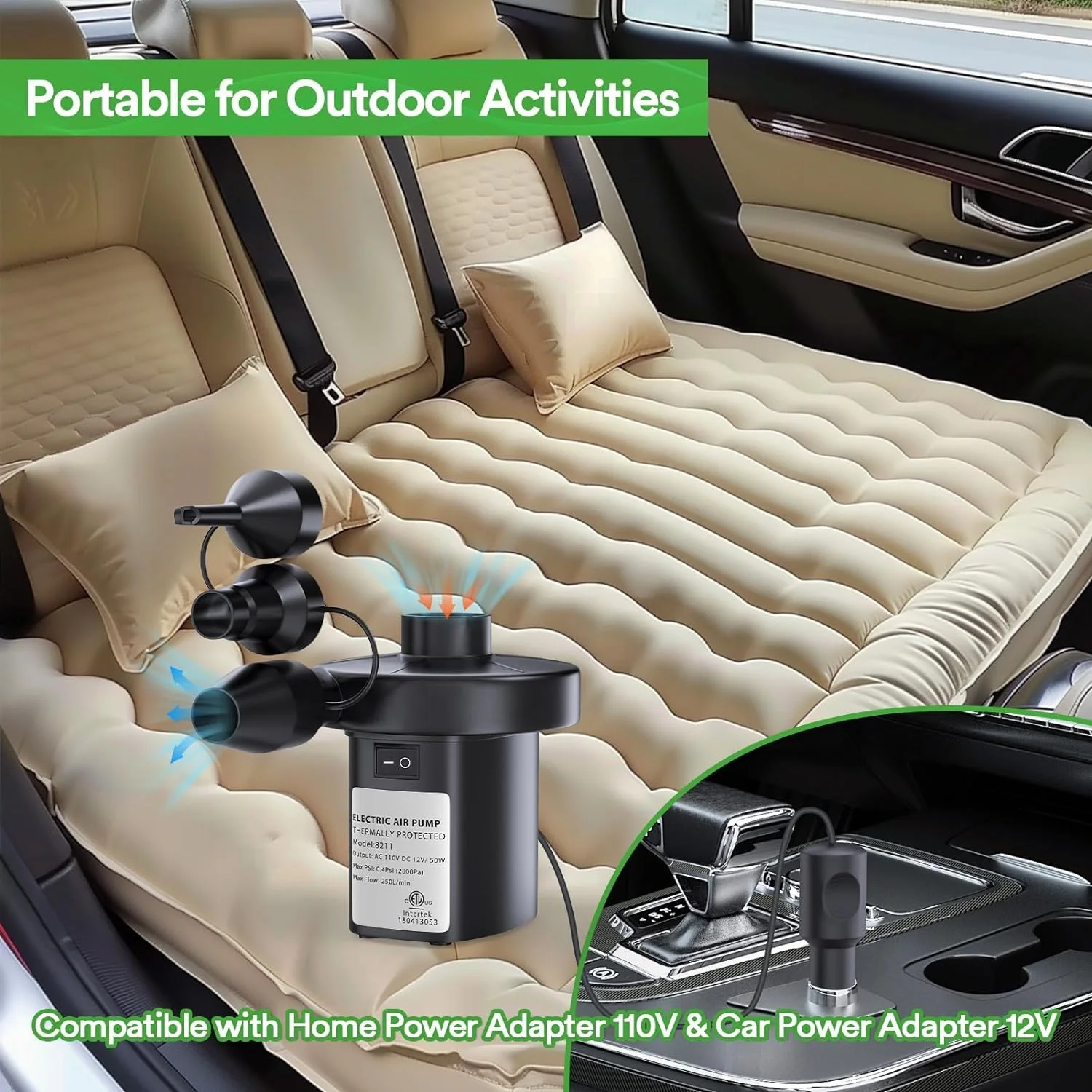 DC 12V Air Pump Electric for Inflatables Air Mattress Pump Deflator Portable Quick for Camping Air Mattress Bed