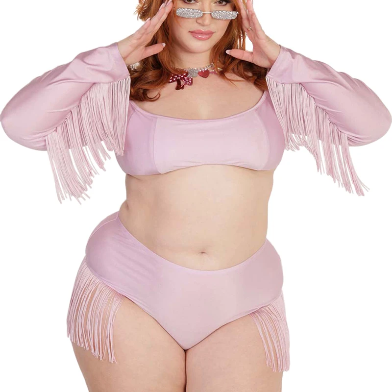 New Rave Women Tassels Plus Size Outfit Y2K Rave Festival Clothing Skirt Set