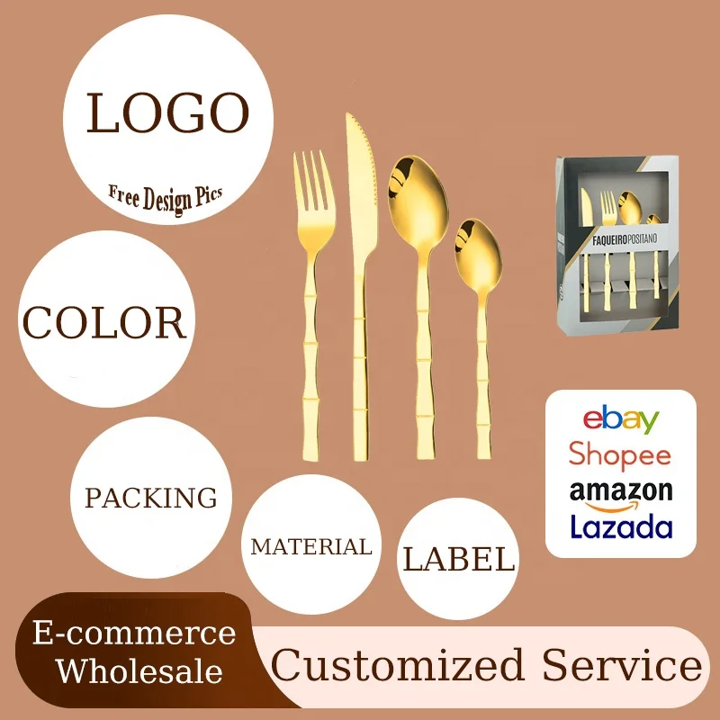 GEMEI Low Price 6PCS Dinner Spoon Set Silver Food Grade Portable Stainless Steel Cutlery Metal Spoon And Fork Set