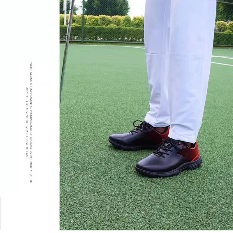 Hot wholesale leather waterproof nail professional high quality winter black men non-slip outdoor golf shoes