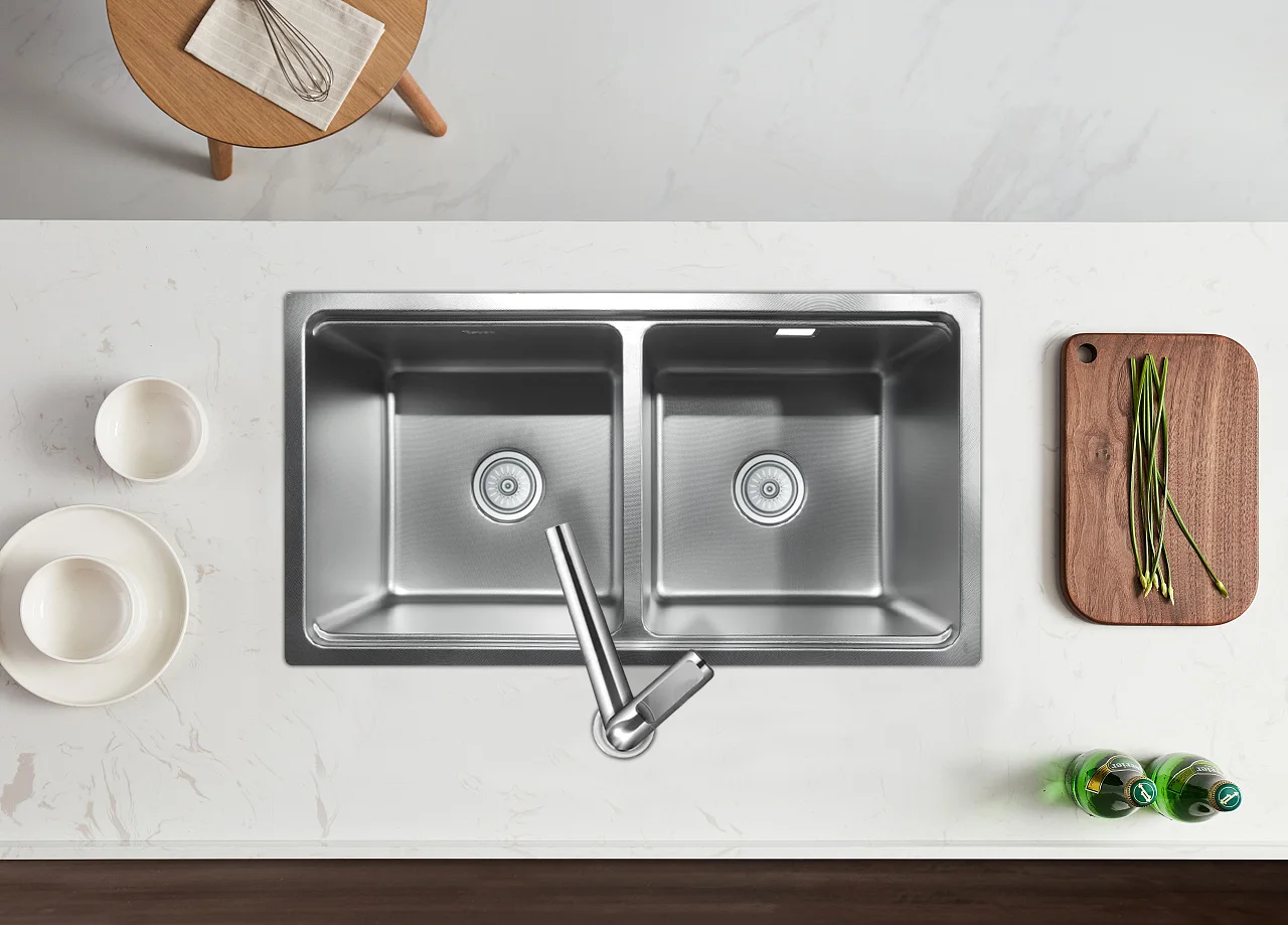 Luxury Stainless Steel High Tech Double Bowl Kitchen Sink
