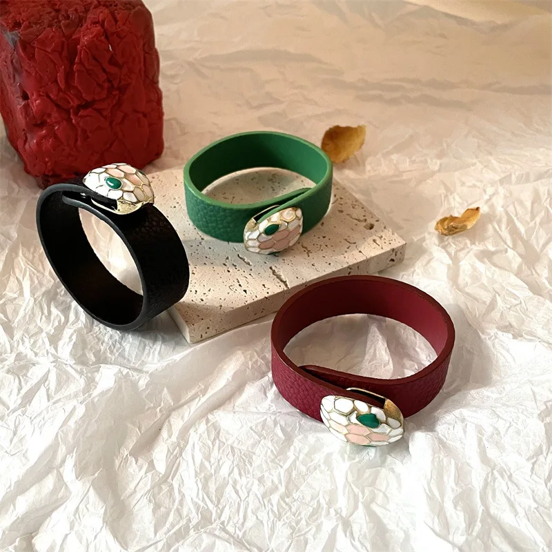 High Quality Snake Shape Designer Bracelet Genuine Leather Luxury Wristband Unsex Fashion Jewelry Women Bracelets