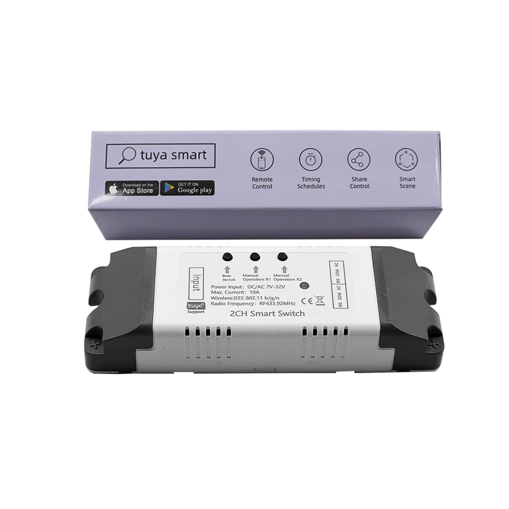 AC DC7-32V RF 433Mhz 10A Relay DIY Receiver Tuya 2CH Wifi Motor Switch For Alexa Smart Home Automation