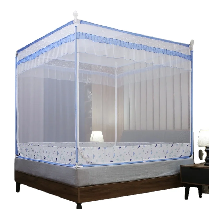 Wholesale Blue Four Door Quadrate  Mosquiteros Bed Auto-Stand Pop -Up Mosquito Net Bed