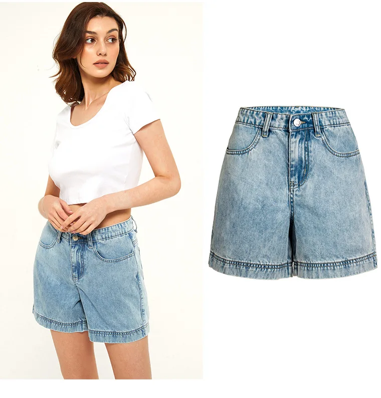 
Spring Korean Style Vintage High Waist Mom Denim Shorts Women Classic Wide Leg Female Shorts 