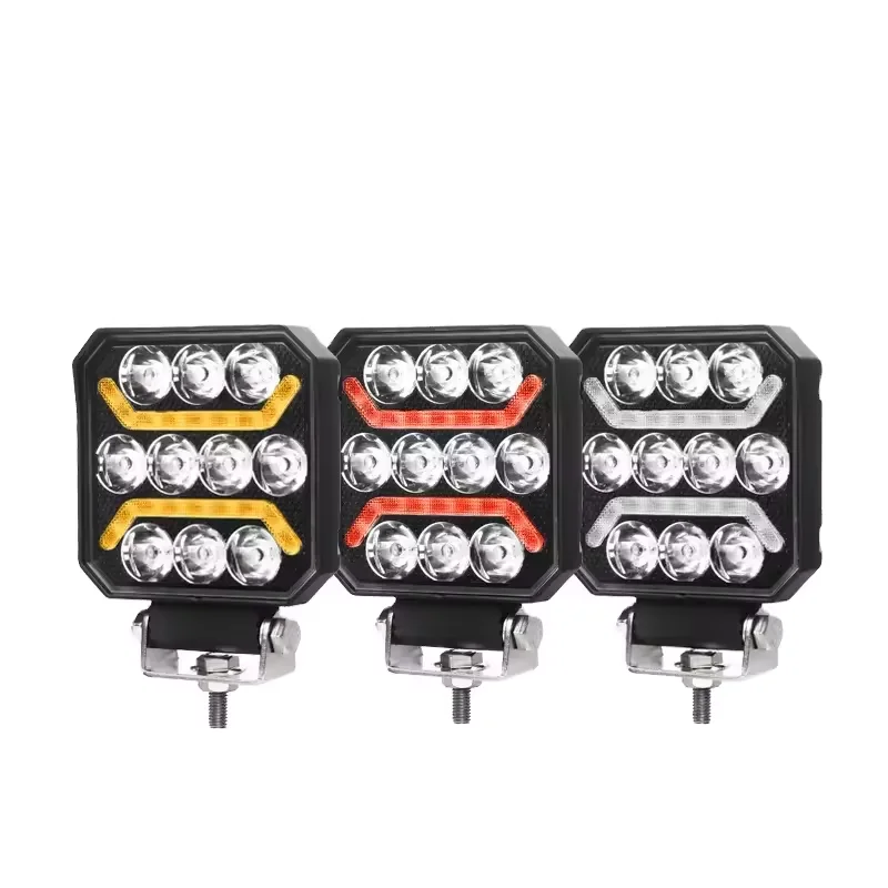 12V LED Work Light with Yellow Strobe Position Lights Off Road Vehicle Fog Pods 4 Inch LED Spot for SUV Trucks Jeep ATV UTV Boat