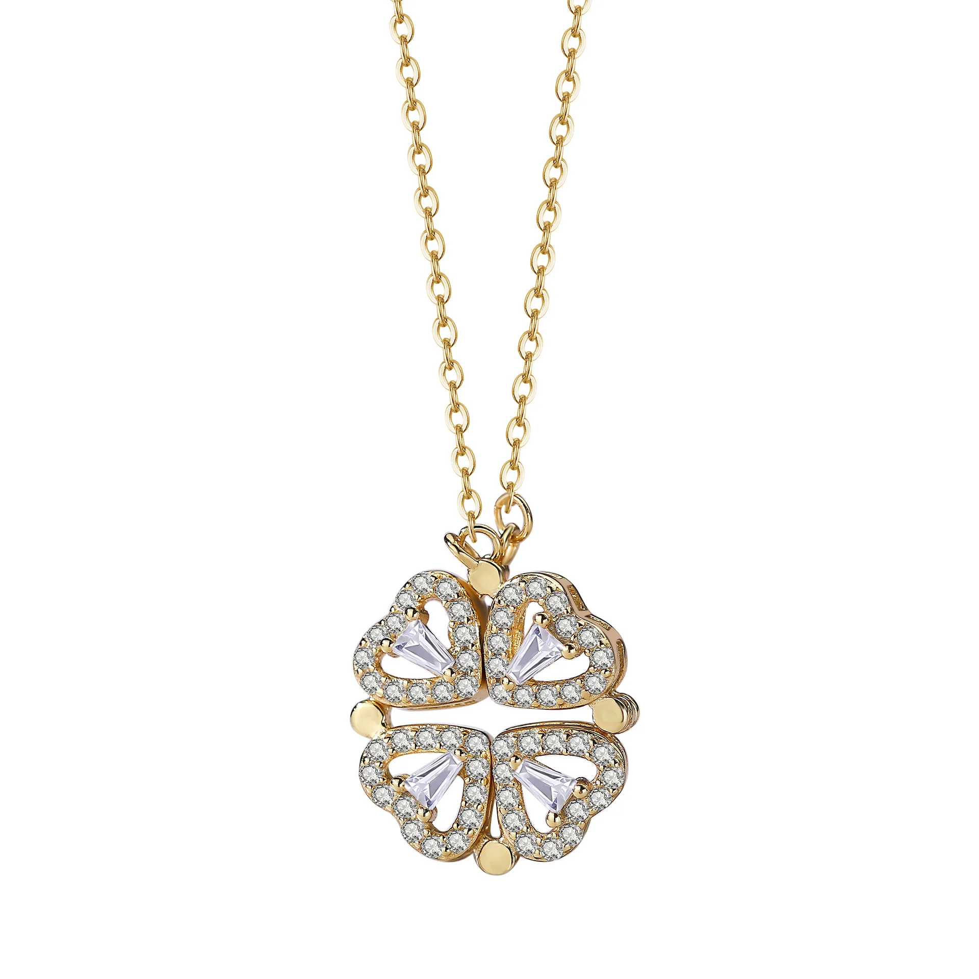 Love Hearts Four Leaf Clover Style 925 Sterling Silver Necklaces Magnetic Couple Heart Necklace