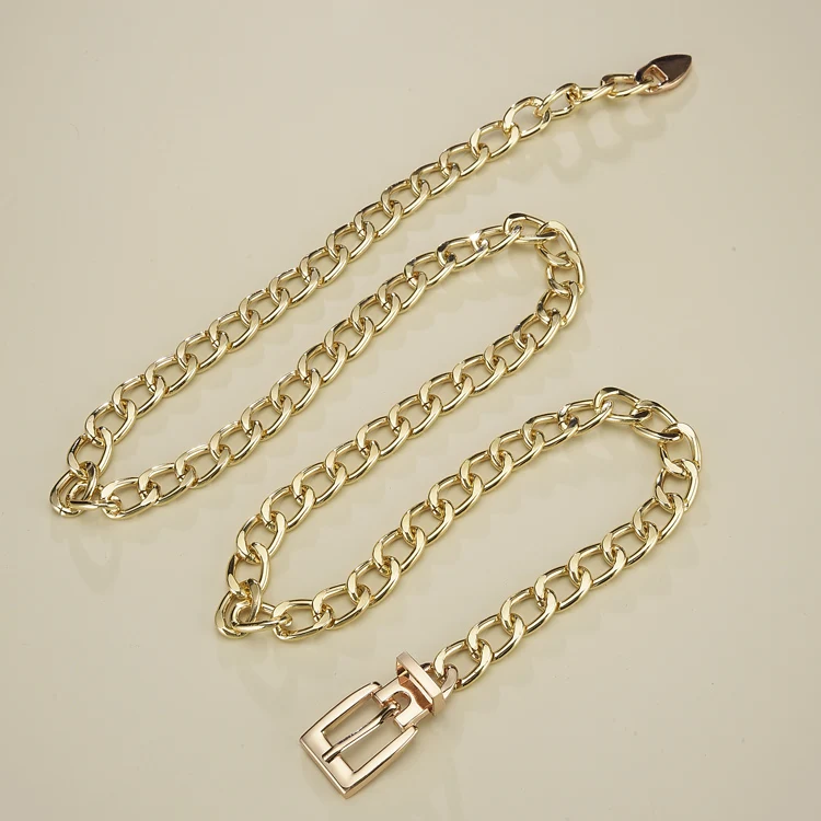 Good Quality Ladies Fashion Accessories Luxury Designer Gold Silver Metal Thick Chain Waist Belts