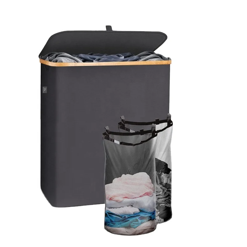 Laundry Basket With Lid 140L Double Dirty Clothes Hamper With Removable Bag - Laundry Bin Laundry Basket With Lid