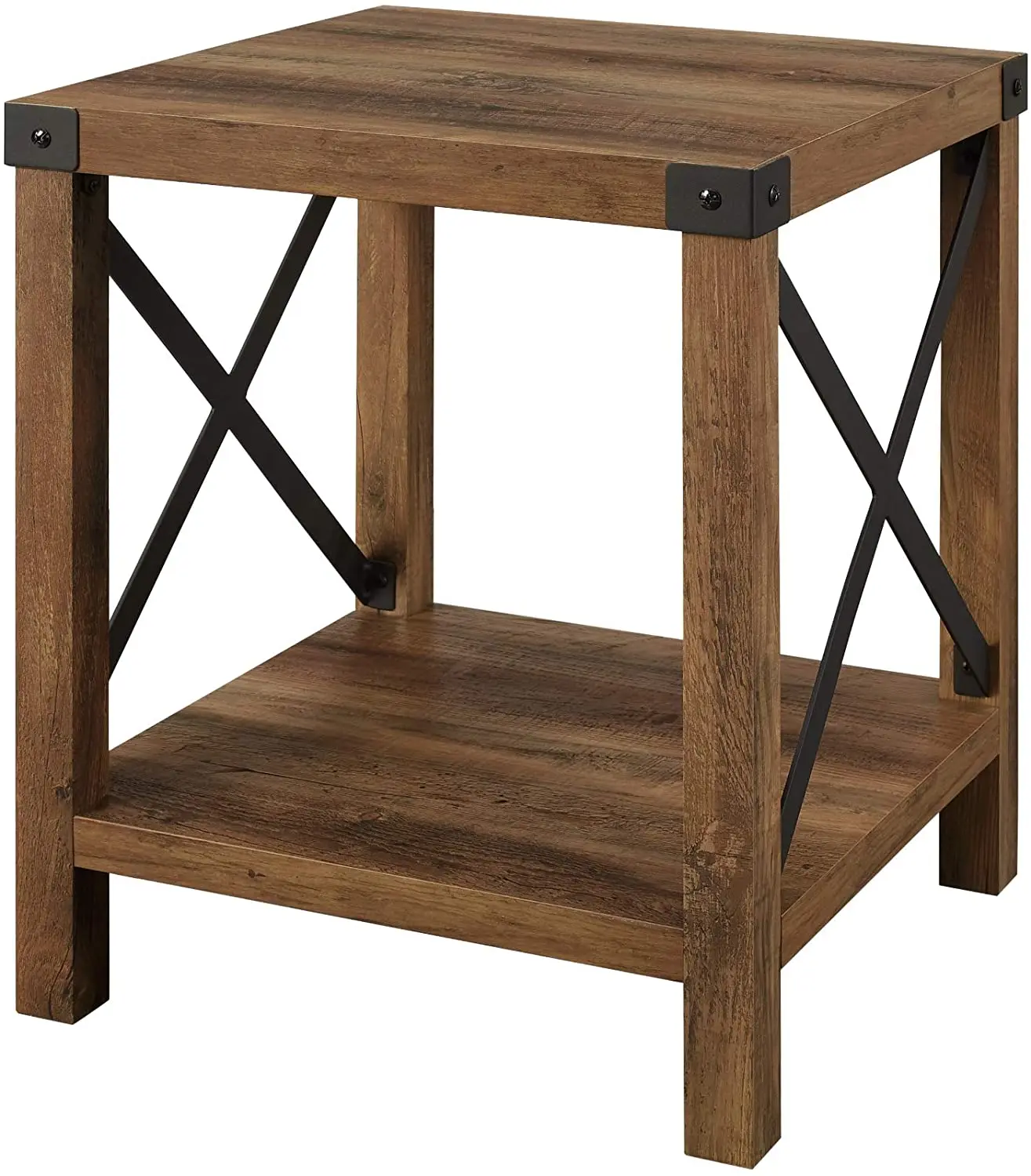 Vonssen Rustic Oak Modern Farmhouse Metal X Side Table