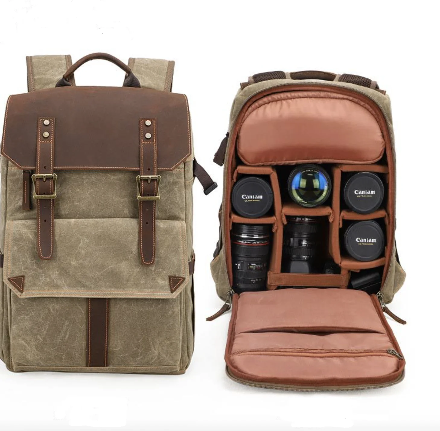 
Waxed Canvas Waterproof Camera Backpack 