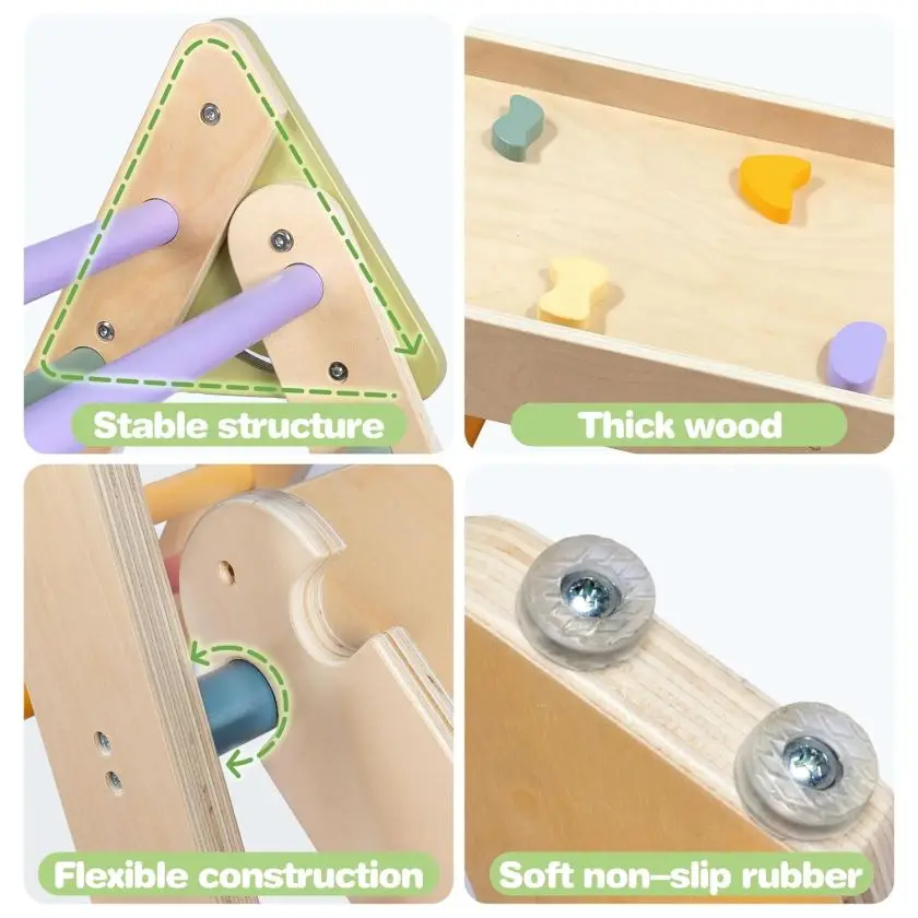 Montessori Playground 4 in 1 Detachable Wooden Pickler Triangle Semicircle Climbing Frame and Slide