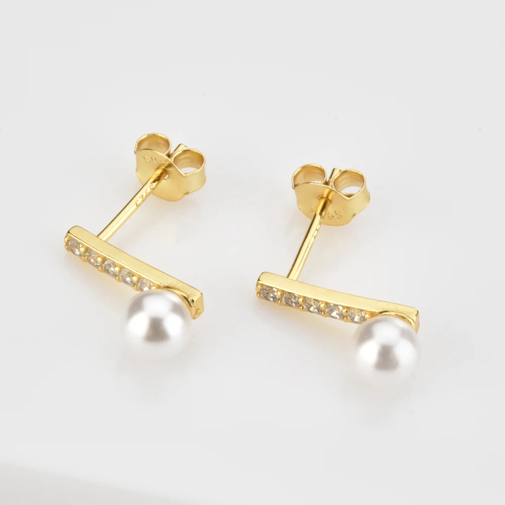 FUAMAY S925 Freshwater Pearl Bar Earrings Necklaces Rings Wedding Jewelry Sets 18k Gold Plated