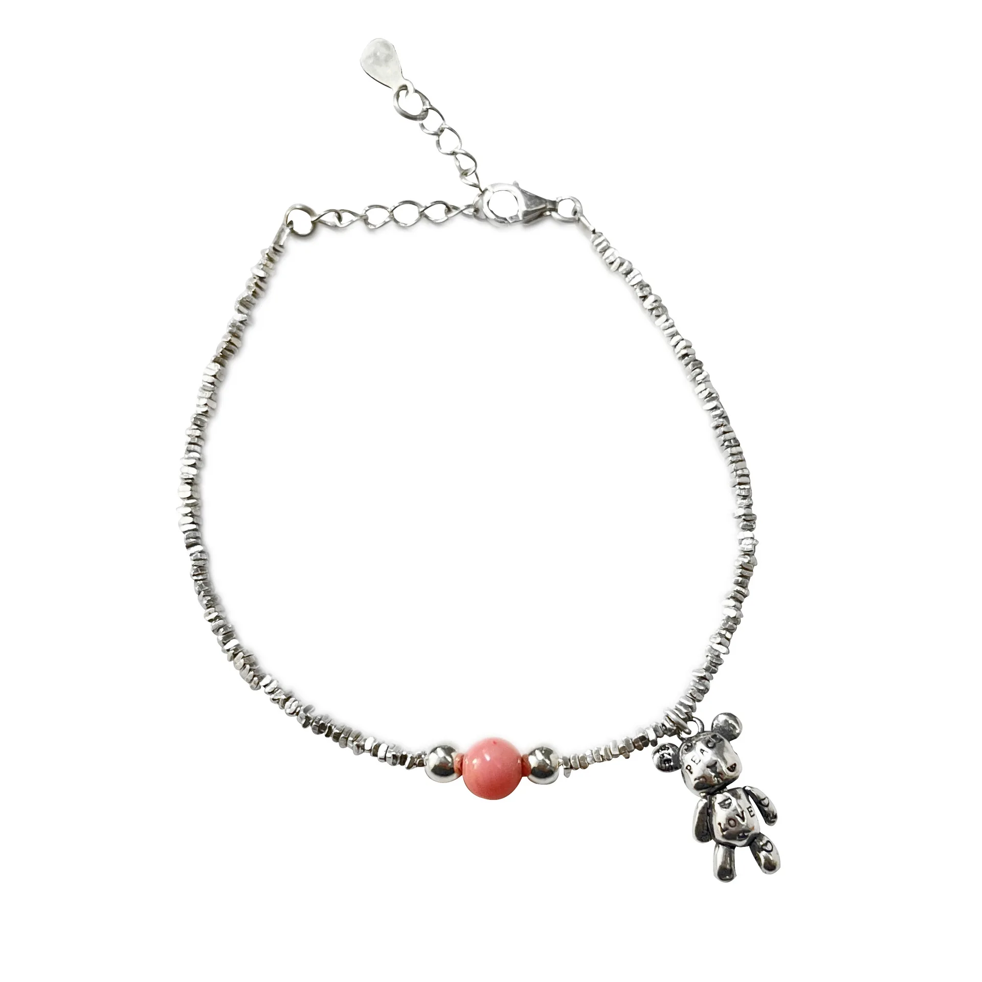 Temperament S925 Pure Silver Teddy Bear Charm Bracelet Female Style Pink Crystal Fashion Jewelry Wholesale