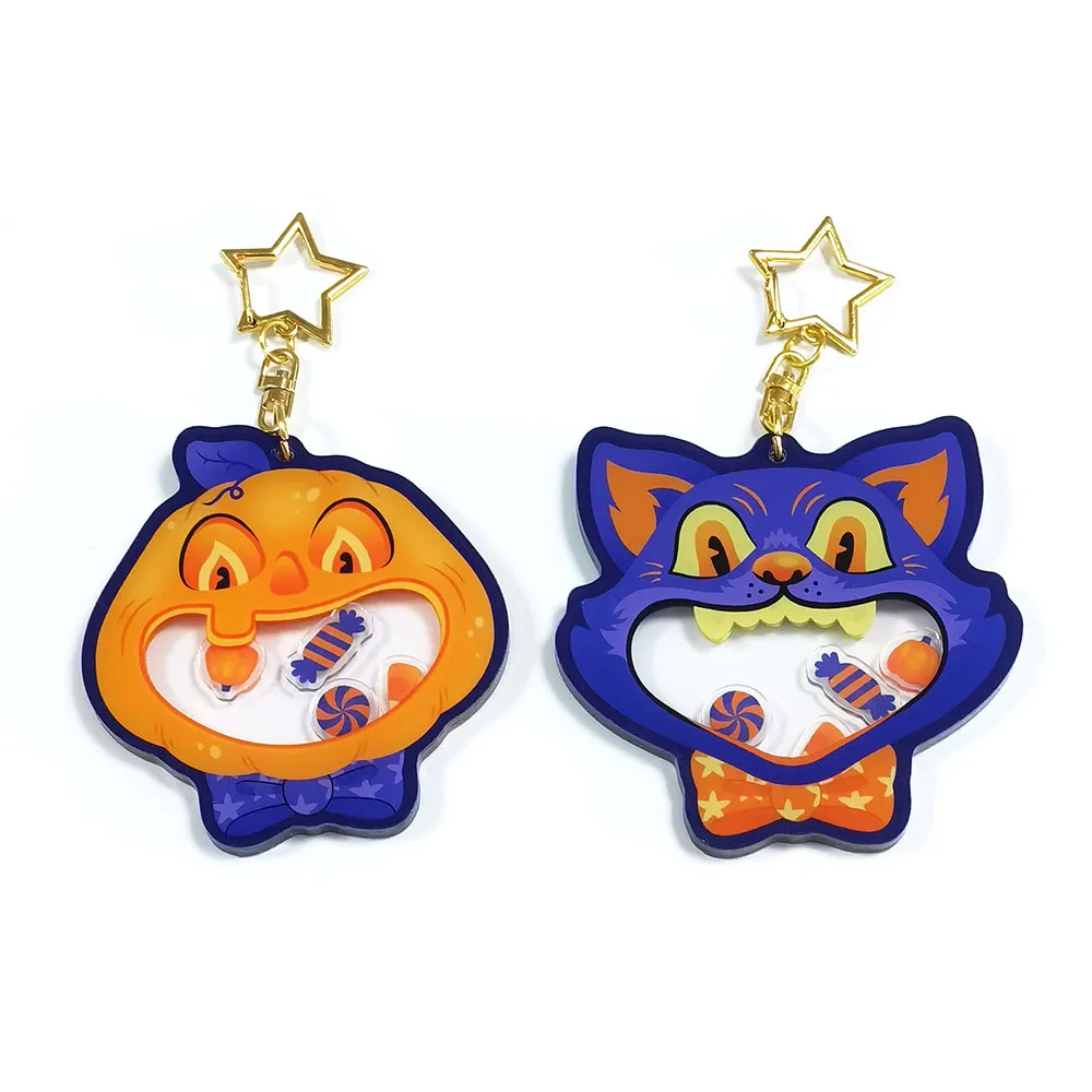 Custom wholesale clear acrylic shaking charms shaker keychains with non-clear edge