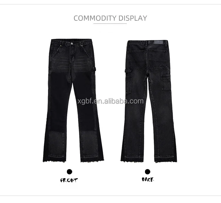 Bufa Mens Double Knee Carpenter Pants Work Denim Stone Washed Two Tone Custom Cargo Pant Jeans For Men Flare Jean