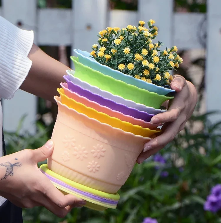 Pp Durable Plant Flower Pot Pretty Solid Color Printing Thickened Green Radish Succulent Plant Flower Pots