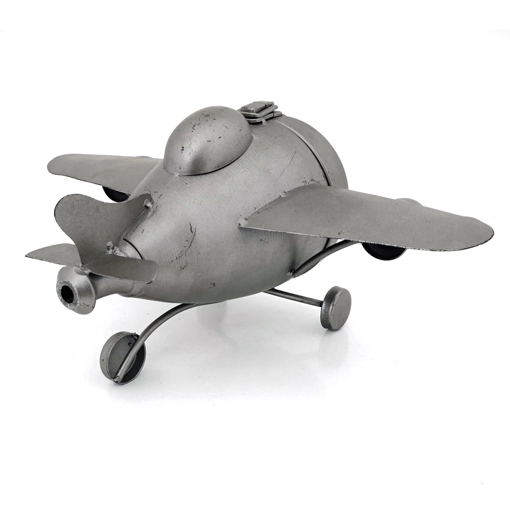 Rainhou hand made grey  airplane  metal desk & table home decor craft clocks