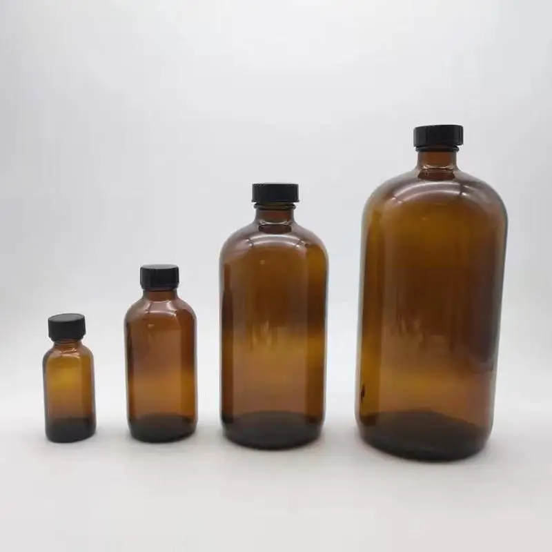 Simple Clear Amber Blue Glass Bottle For Syrup Screw Finish Wide Mouth Boston Round GPI Standard Finish Buston Bottle Glass 16oz