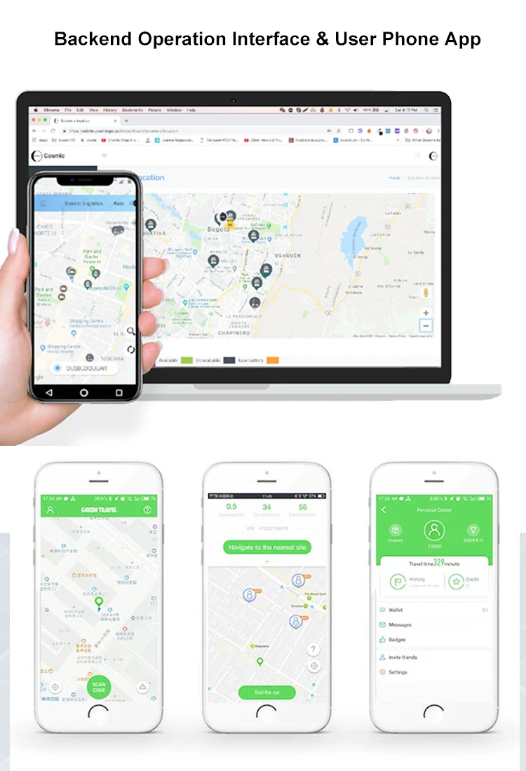 Long Range Scooter Big Battery Swappable GPS Scooter Electric 450W Motor front Suspension Sharing escooter