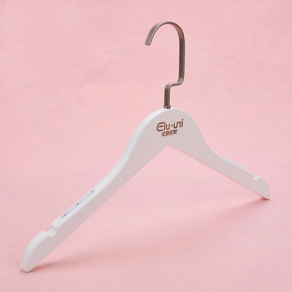 Luxury customized logo white hanger woman suit white clothes hanger wooden gold hook wholesale