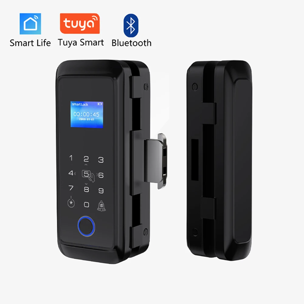 C4 blue tooth tuya APP smart glass door lock wireless smart access controller fingerprint unlock time attendance function
