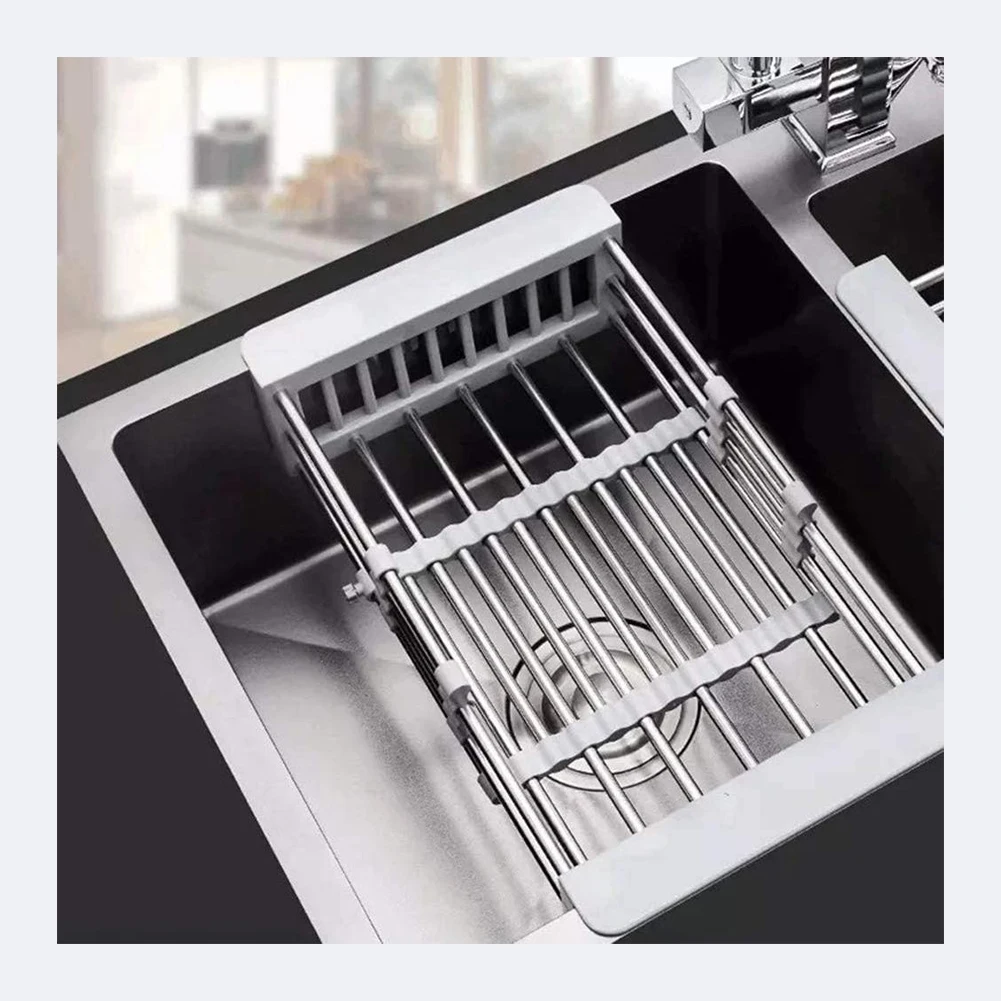 
 Прямая поставка, регулируемая телескопическая сушилка для посуды, корзина для фильтра, органайзер для кухонной раковины, дренажная стойка из нержавеющей стали   (1600249006275)