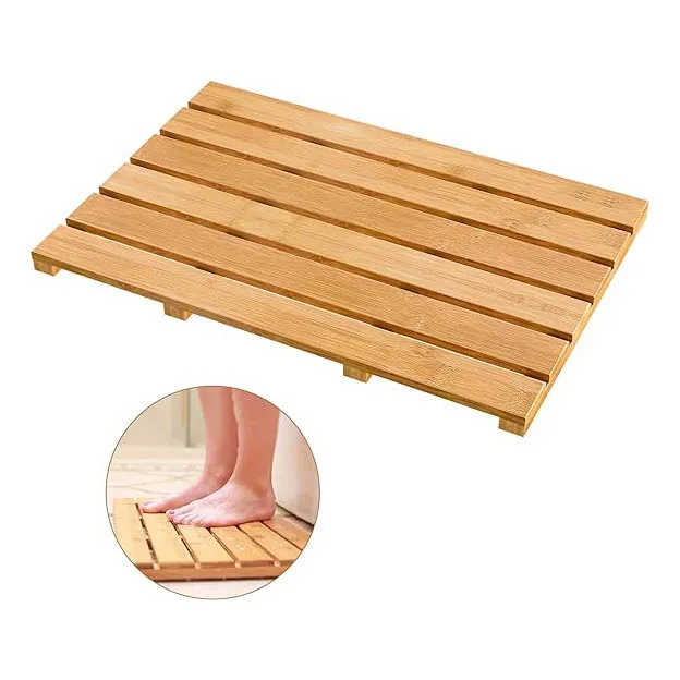 Beauty Natural Bamboo Wood Bath Mat Kitchen Floor Rug for Shower Waterproof Mat