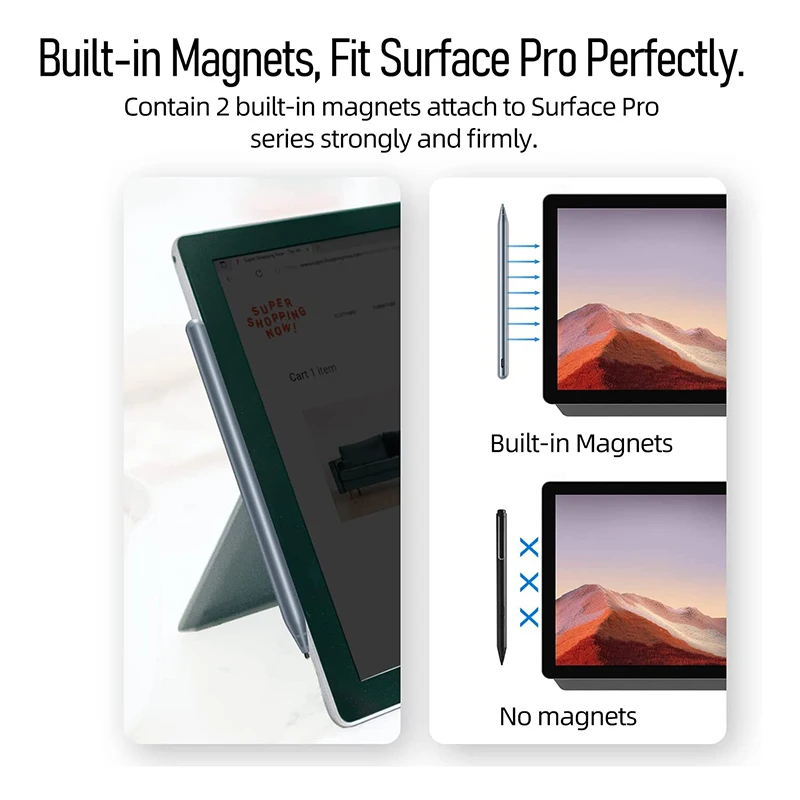 Tilt Function MPP2.0 4096 Level Pressure Magnetic Active Touch Screen Stylus Pen with Palm Rejection for Microsoft Surface