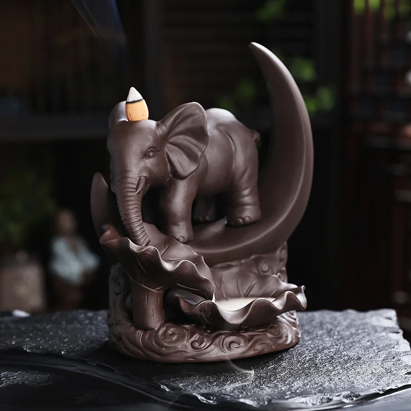 Original Zisha Sandalwood Burner Creative Crescent Elephant Home Tea Room Decoration Backflow Incense Burner