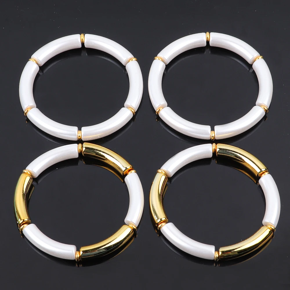 Wholesale Original Metal Septum Pearl White Gold Pipe Bead Custom Acrylic Bracelet For Women Unisex