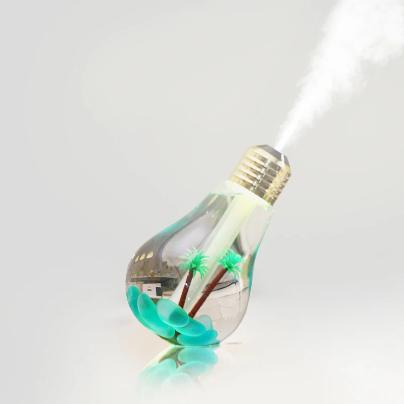 In stock customizable 400ml bulb design USB humidifier with 7 colors LED lighting effects