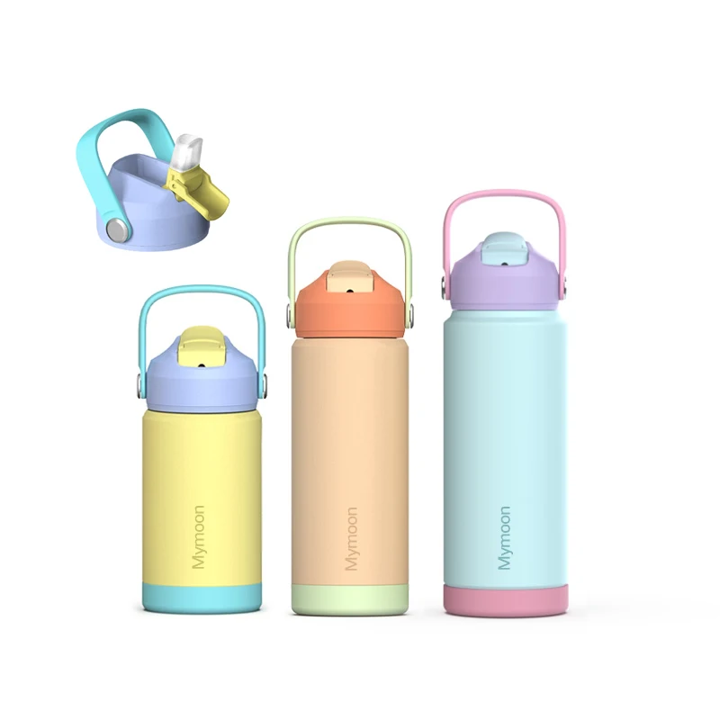 Candy Color Kids Water Bottle 360ml Stainless Steel Tumbler Straw Lid Cute Kids Bottle for School Daily Life Boy Girl