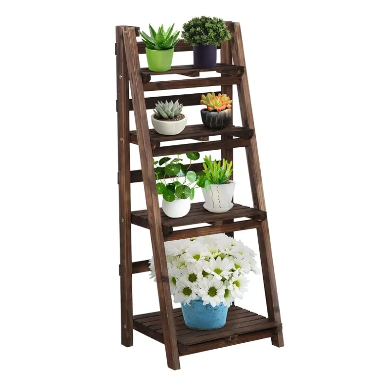 Multi-Functional Folding Indoor Outdoor Flower Display Rack Wooden Ladder Shelf