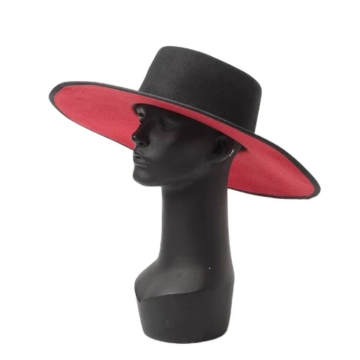 Hot Sale Trendy Two Color Tone Wool  Felt Hat Flat Top Wide Brim  Women Fedora Hat