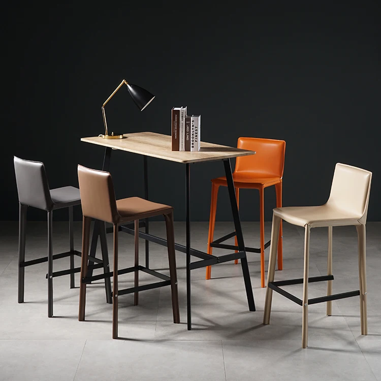 Modern Italian Minimalist Design Saddle Leather Armless High Feet Leather Back bar Chair KTV bar Leisure Chair for Living Room