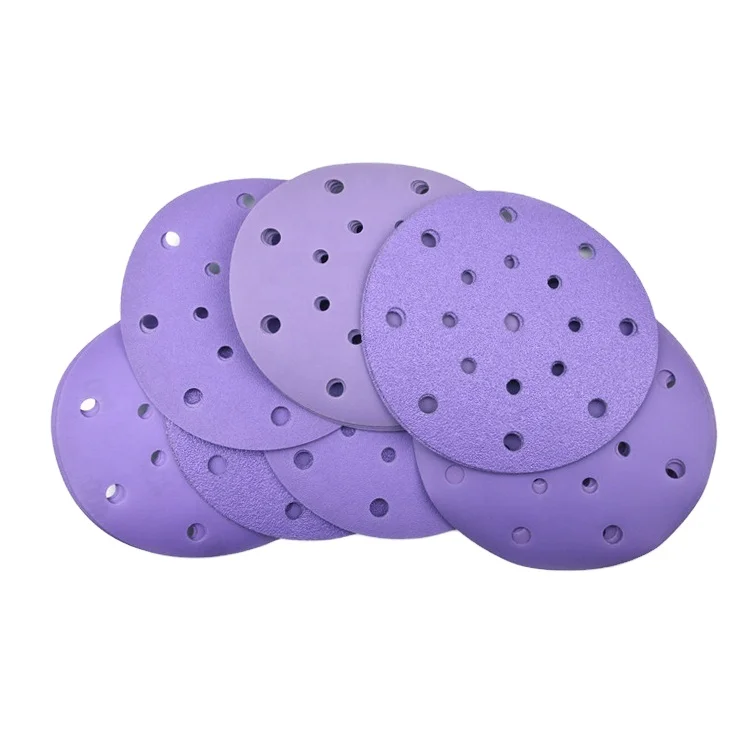 Hot sale 150mm Purple Cyclone Sandpaper 3M6 inch 50 Sheets Porous Dry Grinding round Flocking for Car Polishing and Putty Paint