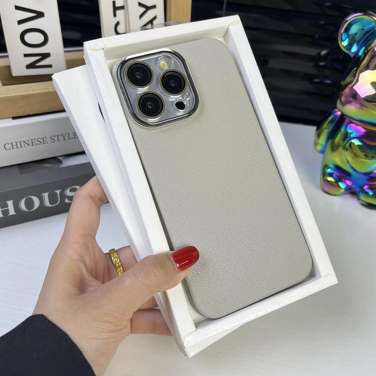 With Camera Protection Phone Case For iPhone 15 16 Pro Max Anti Fingerprint PU Leather Phone Case For iPhone 14 13 12 Pro Max