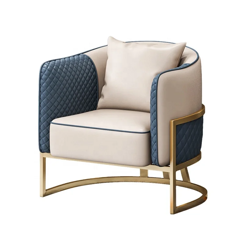 hotel lounge sofa chair  modern restaurant cafe living room metal frame nordic leather single white back sofa chair luxury