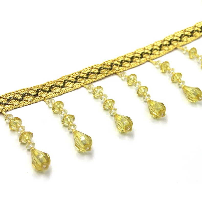 Cheap Price UFO crystal beads Curtain Tassel Fringe Trim, Beaded Fringe Trimming